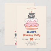 猫の誕生日ケーキ 招待状 (正面/裏面)