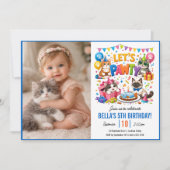 猫の誕生日パーティーに！かわいい子猫の5歳の誕生日お祝いに 招待状 (正面)