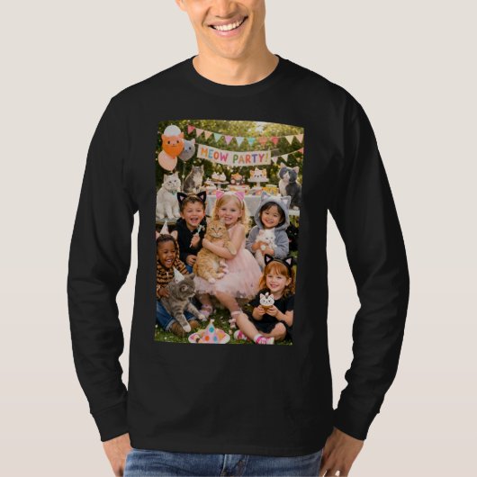 猫の誕生日パーティーのテーマ Tシャツ (正面)