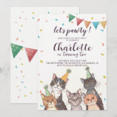 猫の誕生日パーティーを楽しもう 招待状 (正面/裏面)