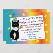 猫の誕生日パーティー招待おもしろいペットお祝い 招待状 (正面/裏面)