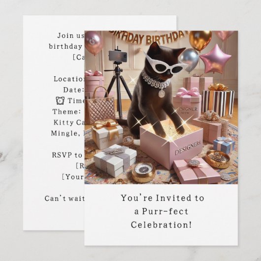 猫の誕生日パーティー招待状カード 招待状 (正面/裏面)