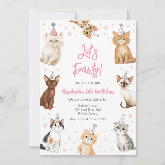 猫の誕生日パーティー招待状 子猫の誕生日おめでとう 招待状 (正面)