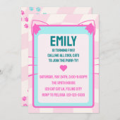 猫の誕生日パーティー,レトロ,スローバック 招待状 (正面/裏面)