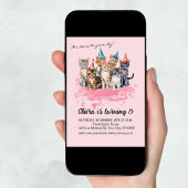 猫の誕生日パーティー、女の子と子供たち 招待状