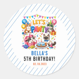猫の誕生日パーティー Let's Pawty Cat 5歳の誕生日おめでとう | かわいい子猫の誕生 ラウンドシール