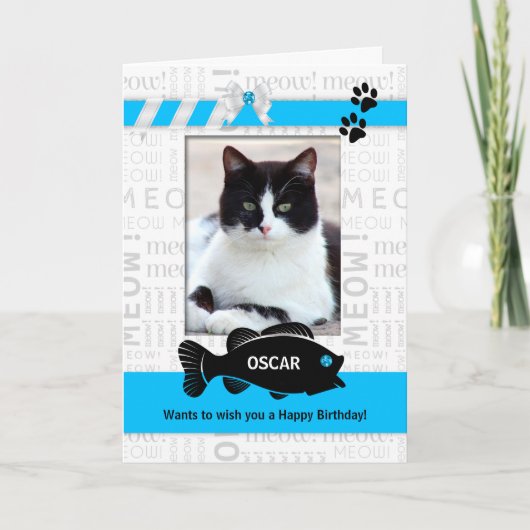 猫の誕生日ブルーの写真から垂直 カード (正面)
