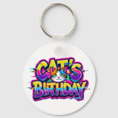 猫の誕生日レインボーグリッチ キーホルダー (正面)