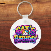 猫の誕生日レインボーグリッチ キーホルダー (正面)
