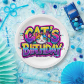 猫の誕生日レインボーグリッチ ペーパープレート (パーティー)