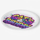 猫の誕生日レインボーグリッチ ペーパープレート (アングル)
