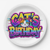 猫の誕生日レインボーグリッチ ペーパープレート (正面)