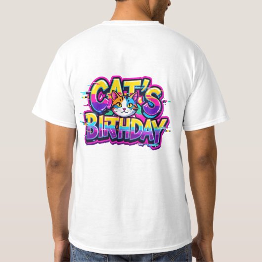 猫の誕生日レインボーグリッチ Tシャツ (裏面)
