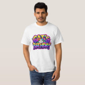 猫の誕生日レインボーグリッチ Tシャツ (正面フル)