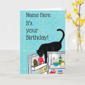 猫の誕生日9人の命 カード (黄色い花)