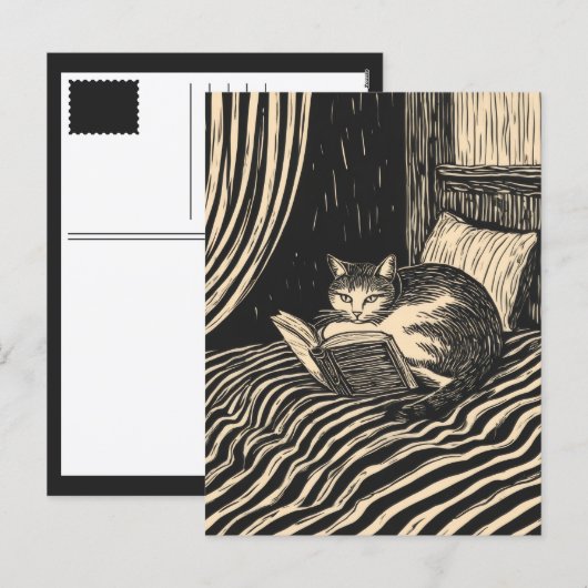 猫の読書 シーズンポストカード (正面/裏面)