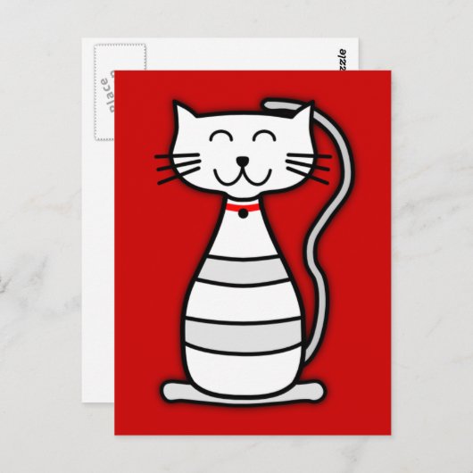 猫の赤灰色の黒いハッピーホワイト漫画の子猫のスマイル ポストカード (正面/裏面)