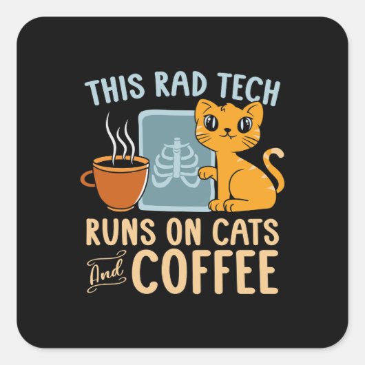 猫の走放射線医とコーヒー放射線技術 スクエアシール (正面)