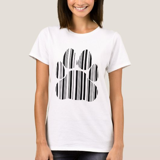 猫の足のバーコード 猫柄バーコードプリント パターン Tシャツ (正面)