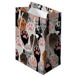 猫の足のパターンが多い ミディアムペーパーバッグ