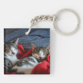 猫の足跡と写真でお知らせ 猫が1人で家にいます キーホルダー (裏面)
