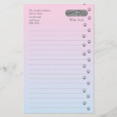 猫の足跡の灰色および白い猫 便箋 (正面)