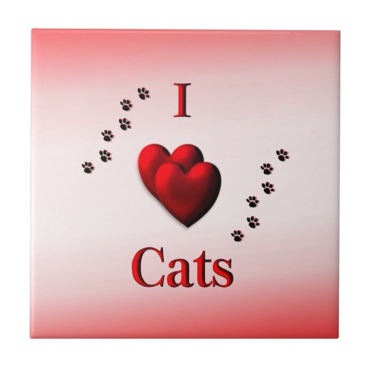 猫の足跡の陶器のタイル I Heart Cats タイル (正面)