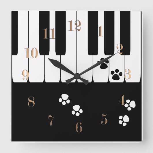 猫の足跡 スクエア壁時計 (正面)