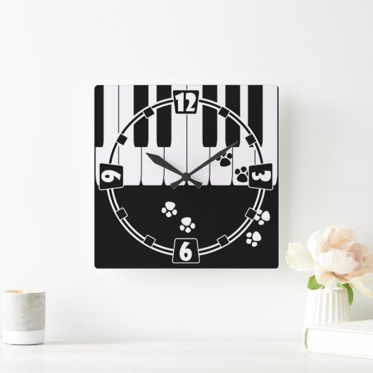 猫の足跡 スクエア壁時計 (ホーム)