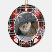 猫の足跡 赤い雪の結晶 プライド写真 名前 年 セラミックオーナメント (左)