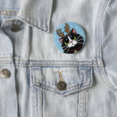 猫の身に着けているトナカイの(雄ジカの)枝角-クリスマス猫の芸術ボタン 缶バッジ (インサイチュ)