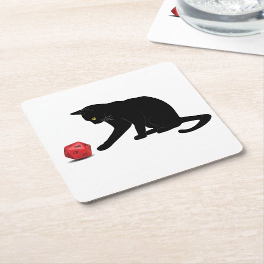 猫の転がサイコロRPGロールの遊ゲーム スクエアペーパーコースター (アングル)