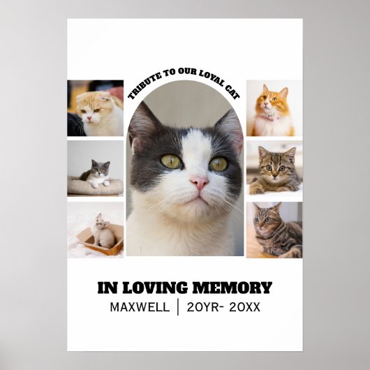 猫の追悼 7枚の写真コラージュ ペットの記念テンプレート ポスター (正面)