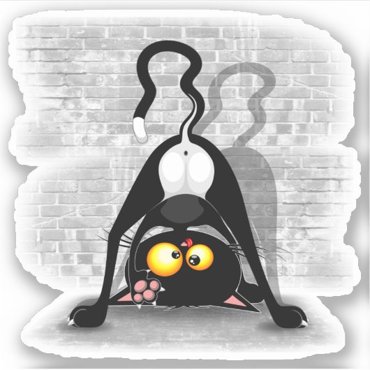 猫の逆さおもしろいのキャラクター シール (正面)