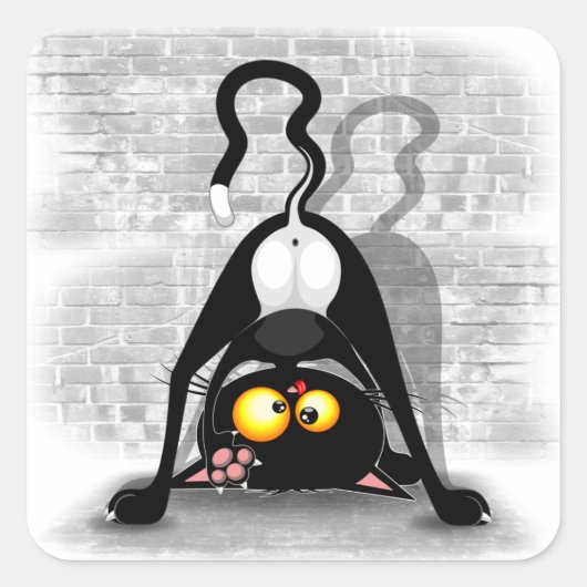 猫の逆さおもしろいのキャラクター スクエアシール (正面)