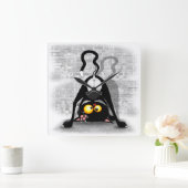 猫の逆さおもしろいのキャラクター スクエア壁時計 (ホーム)