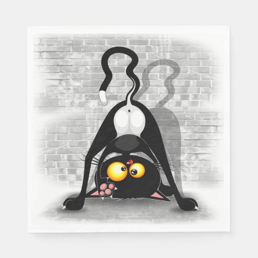 猫の逆さおもしろいのキャラクター スタンダードランチョンナプキン (正面)