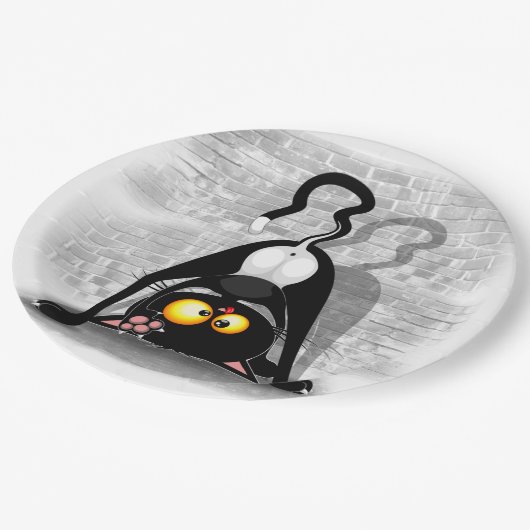 猫の逆さおもしろいのキャラクター ペーパープレート (アングル)