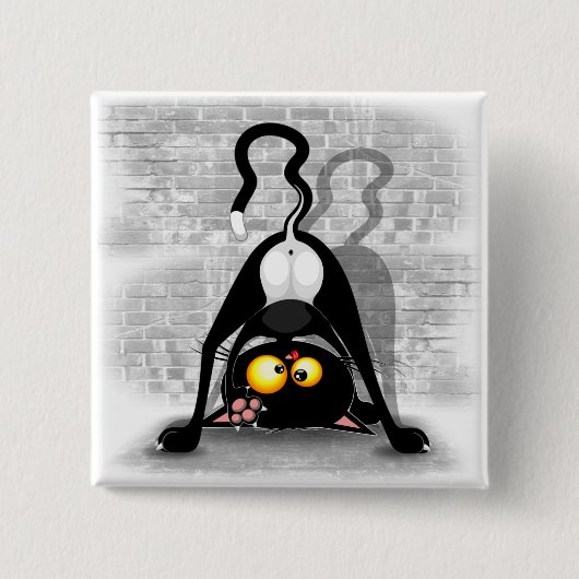 猫の逆さおもしろいのキャラクター 缶バッジ (正面)