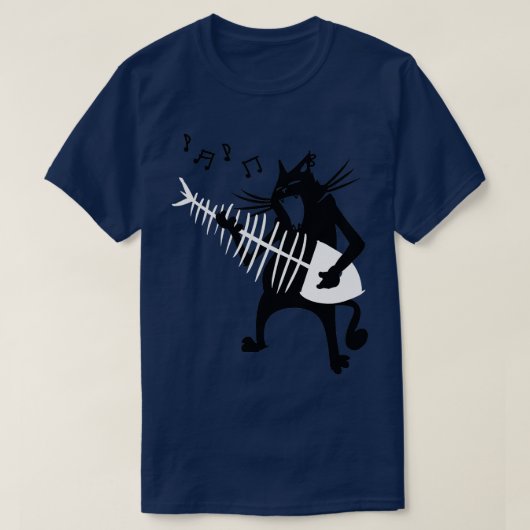 猫の遊ギター音楽好きのロック・クリ転がスマス Tシャツ (デザイン正面)