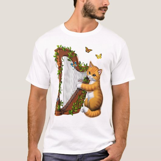 猫の遊ハープ Tシャツ (正面)