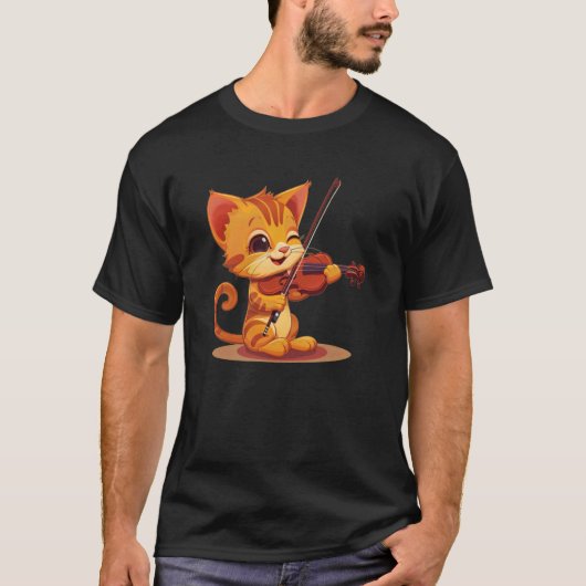 猫の遊バイオリン Tシャツ (正面)