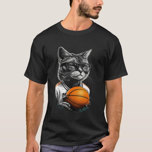 猫の遊バスケットボールTiesメンズウィメンズボーイ Tシャツ (正面)