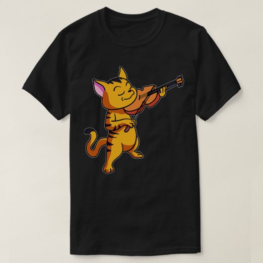 猫の遊弦ヴァイオリンおもしろい子猫Mu Tシャツ (デザイン正面)