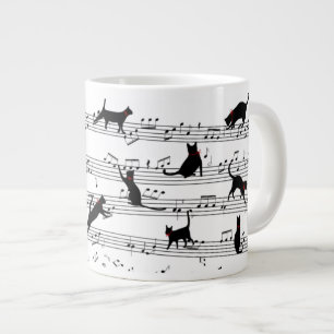 猫の遊音曲、猫音楽、黒猫ギフト ジャンボコーヒーマグカップ