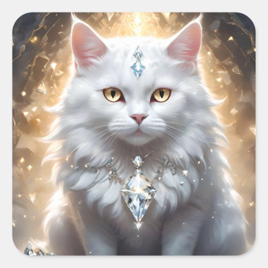 「猫の運命 – ダイヤモンドが滴るディヴァ」 スクエアシール (正面)