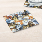 猫の道化師 スクエアペーパーコースター (アングル)