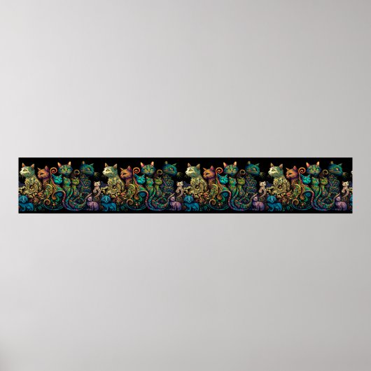 猫の部族の色彩を様式化して黒いフリーズ ポスター (正面)