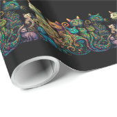 猫の部族の色彩を様式化して黒いフリーズ ラッピングペーパー (ロールコーナー)