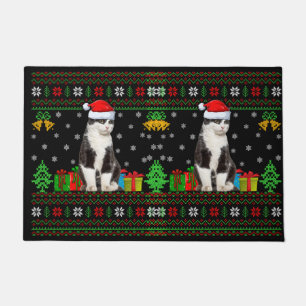 猫の醜いクリスマスの飾り付けサンタ猫クリスマス ドアマット
